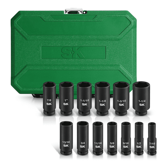 SK Hand Tools SK01352 13 Piece 1/2" Impact Deep Socket Set-SAE