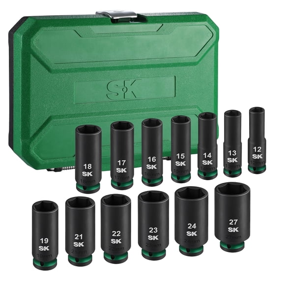 SK Hand Tools SK01353 13 Piece 1/2" Impact Metric Deep Socket Set
