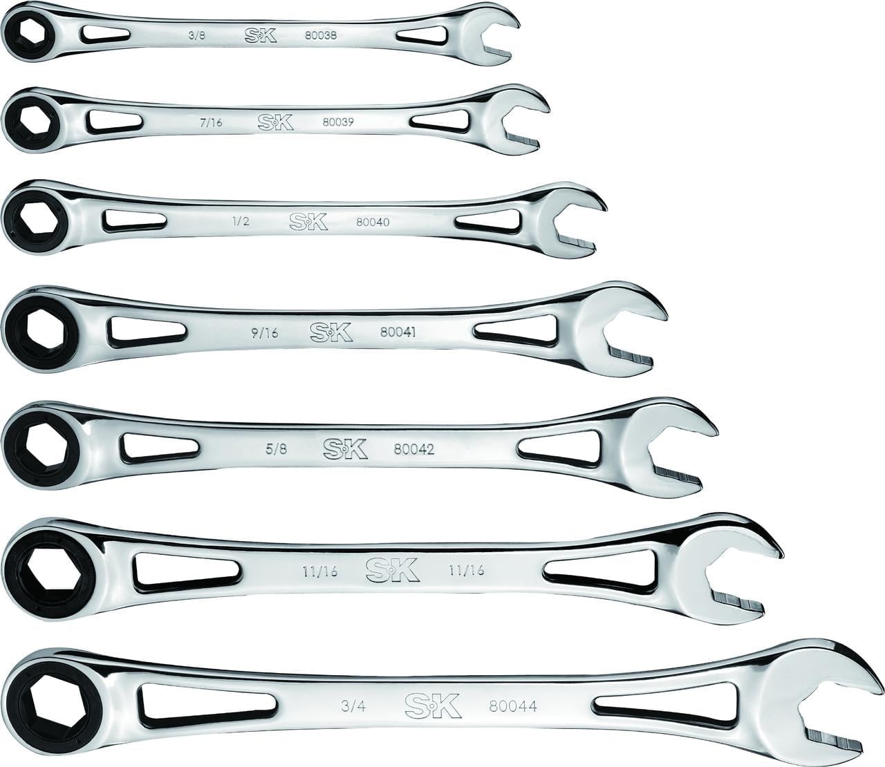SK Hand Tools SK01362-EVA 7 Piece X-Frame Ratcheting Wrench Set, SAE Measurements