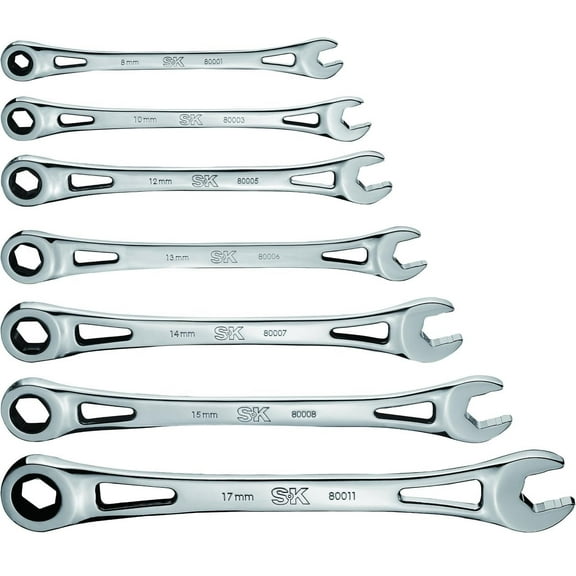 SK Hand Tools SK01363-EVA 7 Piece Metric X-Frame Ratcheting Adjustable Wrench Set