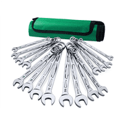 S K Hand Tools 16 Piece, 12 Point, SAE & Metric Chrome Combination Wrench Set. Packaged in a Roll