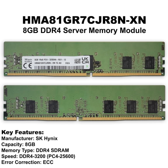 SK Hynix HMA81GR7CJR8N-XN 8GB DDR4 3200MHz PC4-25600 1Rx8 1.2 ECC Registered Server Memory 6VDNY