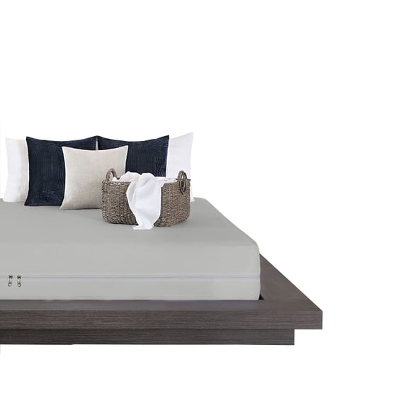 SK LINEN - 400 Thread Count - Zipper Fitted Sheet - 39" X 75" Twin Zipper Fitted Sheet 18" Deep Pocket - Zipper Mattress Cover Silver Grey Color