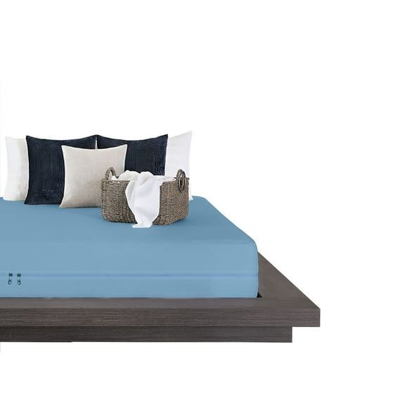 SK LINEN Full Size Zipper Fitted Sheet - Soft Fitted Sheet 12 inch Pocket with Durable Zipper - 100% Breathable Microfiber 400 Thread Count | Light Blue Zippered Fitted Sheets Sized 54" X 75"