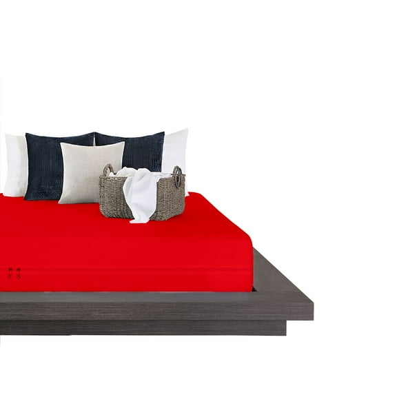 SK LINEN Olympic Queen Size Zipper Fitted Sheet - Soft Fitted Sheet 12 inch Pocket with Durable Zipper - 100% Breathable Microfiber 400 Thread Count | Red Zippered Fitted Sheets Sized 66" X 80"