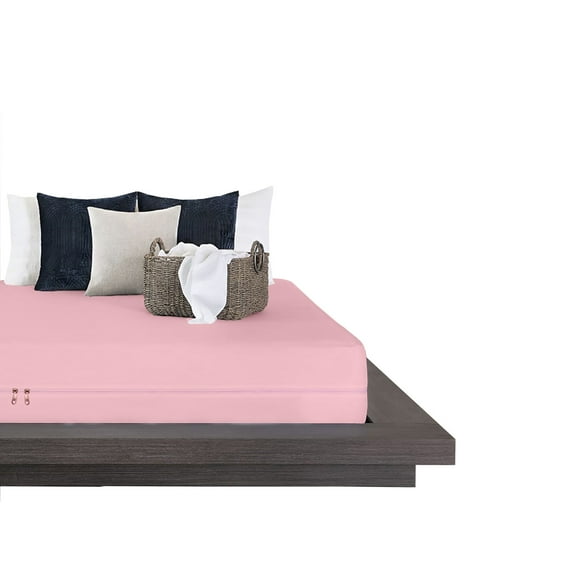 SK LINEN Zipper Fitted Sheet - Brushed Hotel Quality Bottom Sheet 10" Pocket Soft Microfiber 400 TC - Shrinkage and Fade Resistant - Easy Care - ( Baby Pink Solid, Queen 60" X 80" )