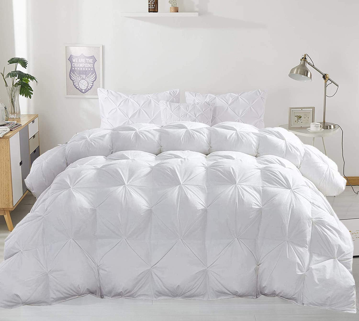 SK Linen Comforter Queen/Full/Full XL Sized 88 by 88 inch White 100% Microfiber Fabric, 1 Piece Quiled Box Comforter (Comforter Cover Not Included)