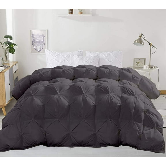 SK Linen Comforter Twin/Twin XL Sized 68 by 90 inch Dark Grey 100% Microfiber Fabric, 1 Piece Quiled Pinch Pleated Comforter (Comforter Cover Not Included)