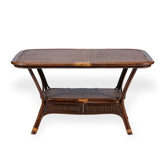 SK New Interiors Alexa Dining Oval Table Dark Walnut Color Natural Rattan Wicker Handmade Design