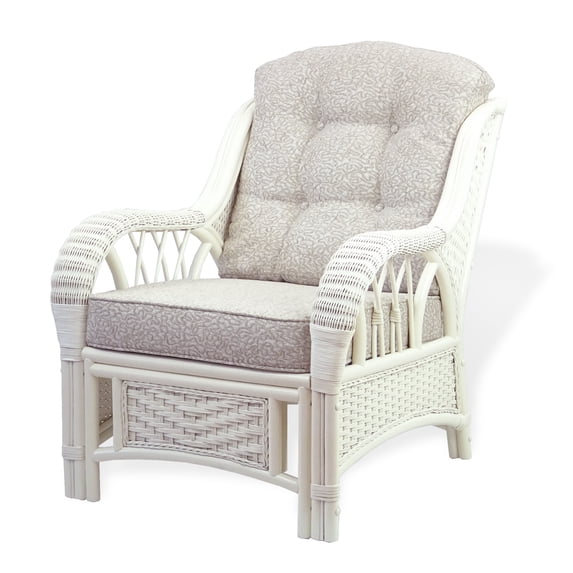 SK New Interiors Alexa Living Armchair White Color Natural Rattan Wicker Handmade Design with Cushion
