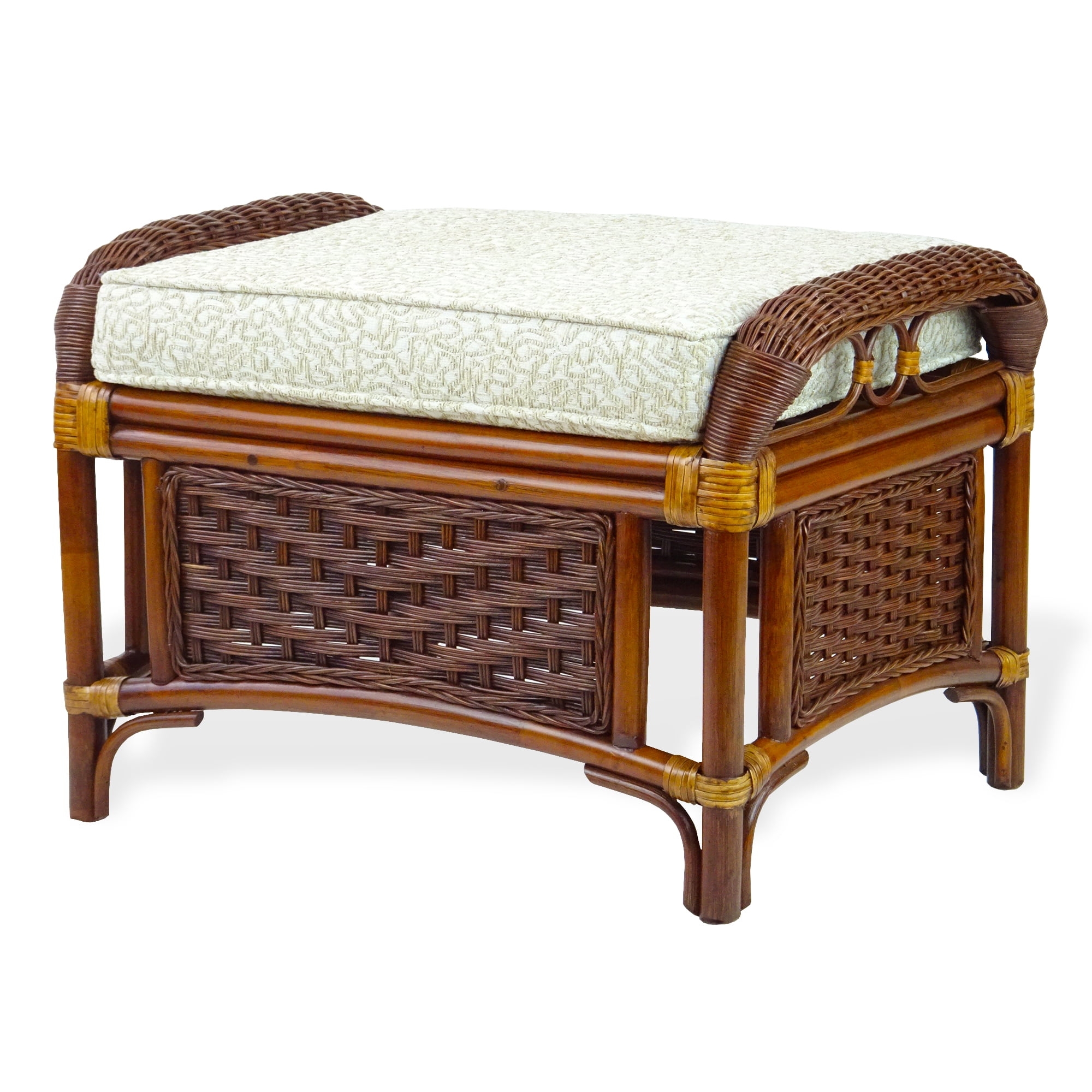 SK New Interiors Alexa Ottoman Natural Rattan Wicker Handmade Design with Cushion, Dark Walnut Color