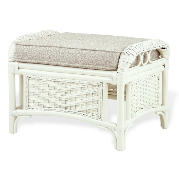 SK New Interiors Alexa Ottoman White Color Natural Rattan Wicker Handmade Design with Cushion