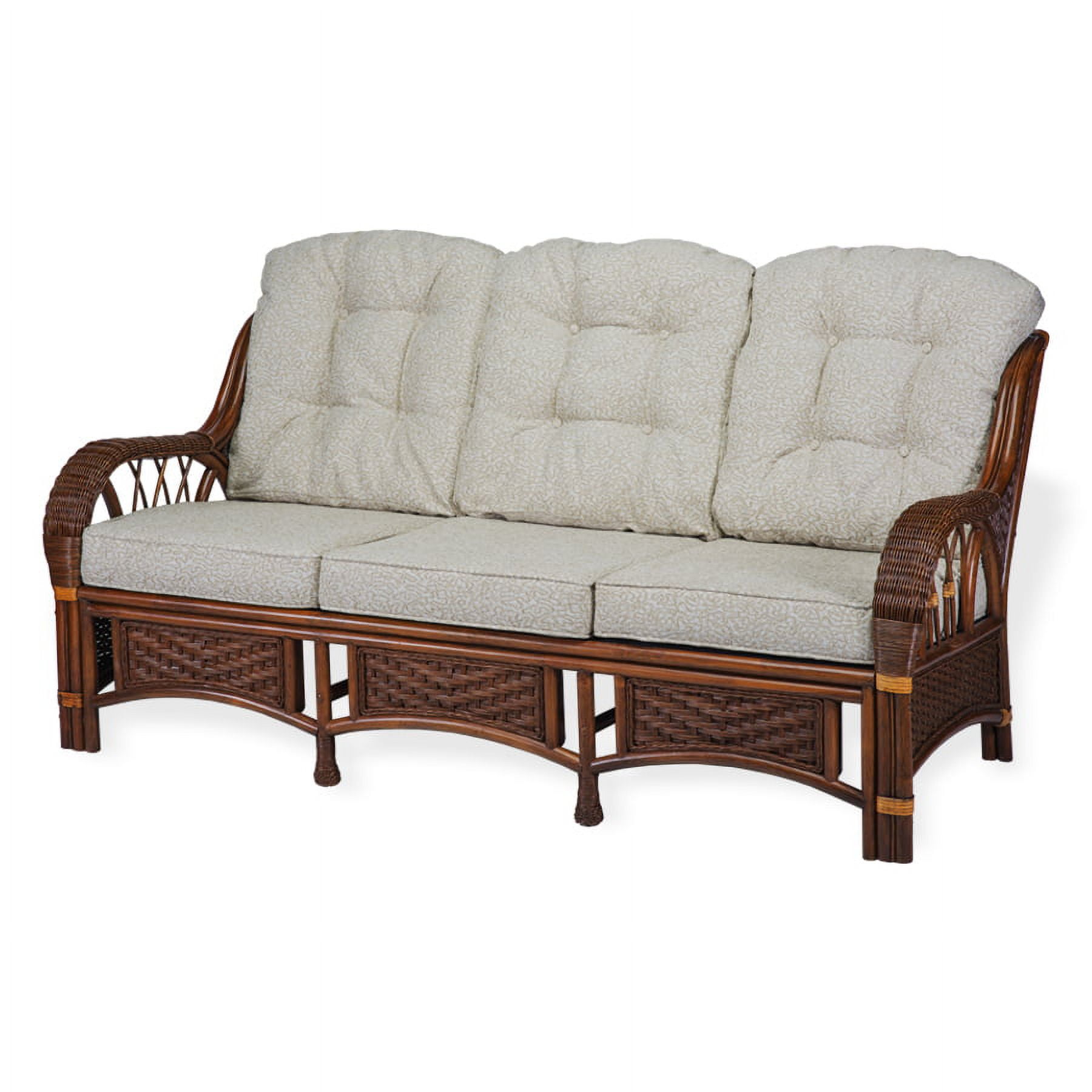 SK New Interiors Alexa ThreeSeater Dark Walnut Color Natural Rattan Wicker Handmade Design with Cushion