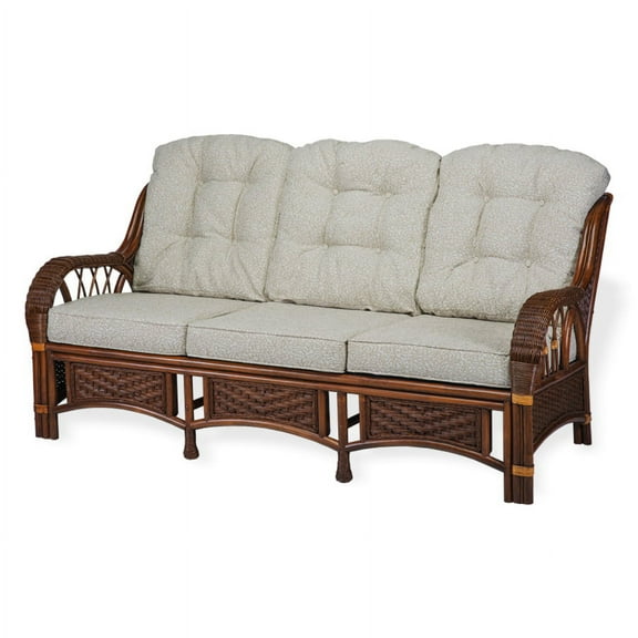 SK New Interiors Alexa ThreeSeater Dark Walnut Color Natural Rattan Wicker Handmade Design with Cushion