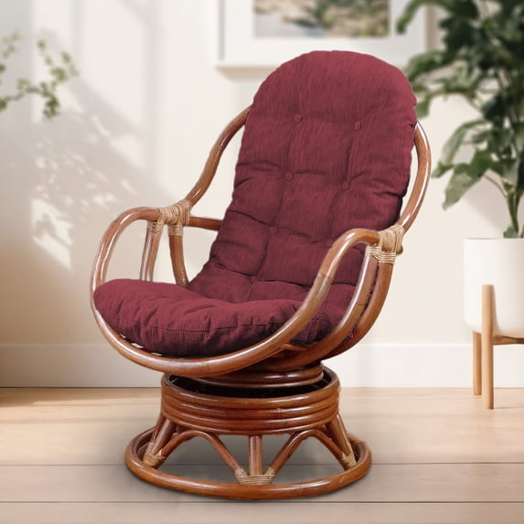 SK New Interiors Bali Lounge Swivel Rocking Chair Rattan Wicker Handmade with Dark Brown Cushion