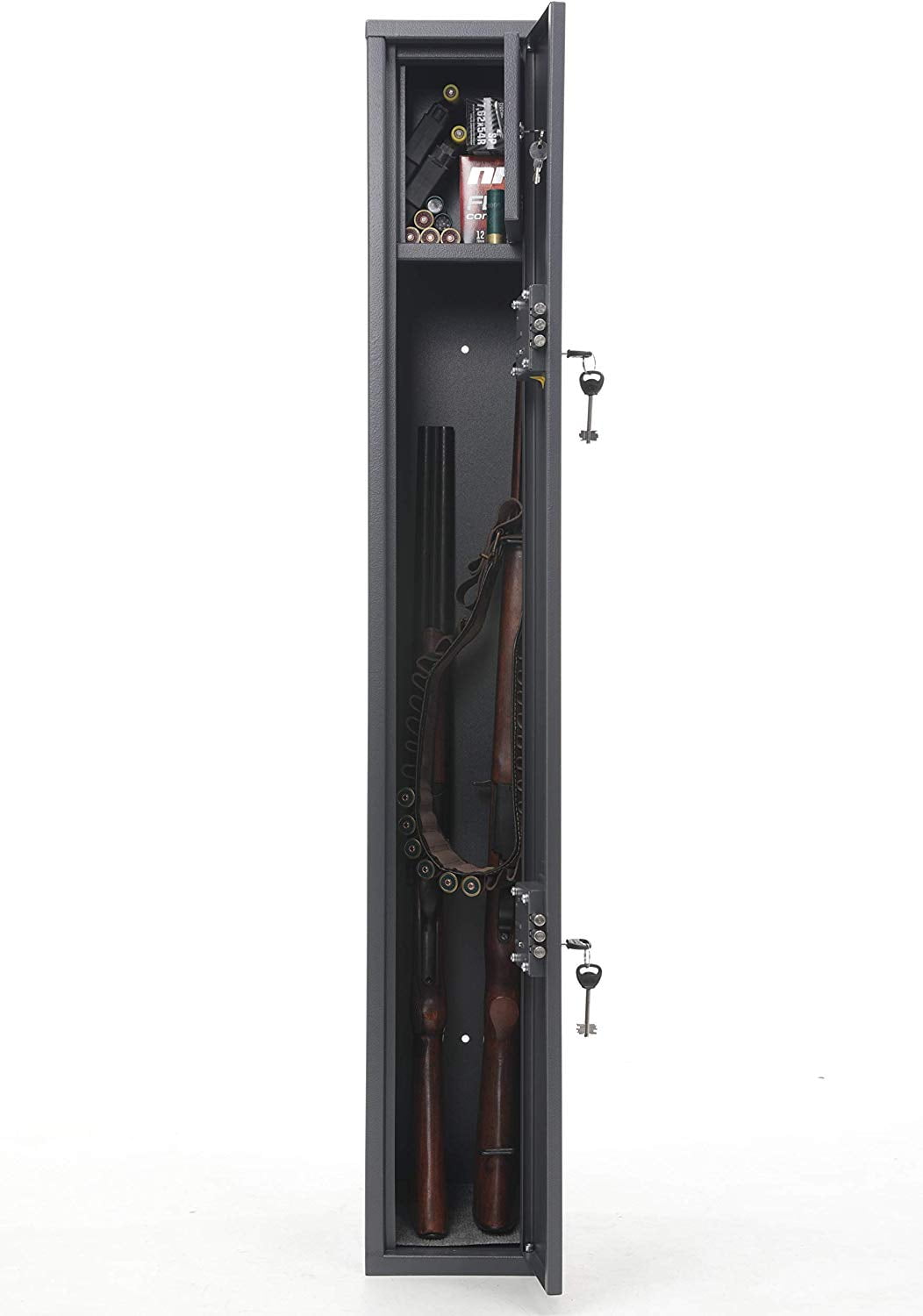 SK New Interiors Buffalo 1325 Gun Rifle Shotgun Metal Security Cabinet Safe Storage Case Rack with Separate Lock Box for Handguns Ammo