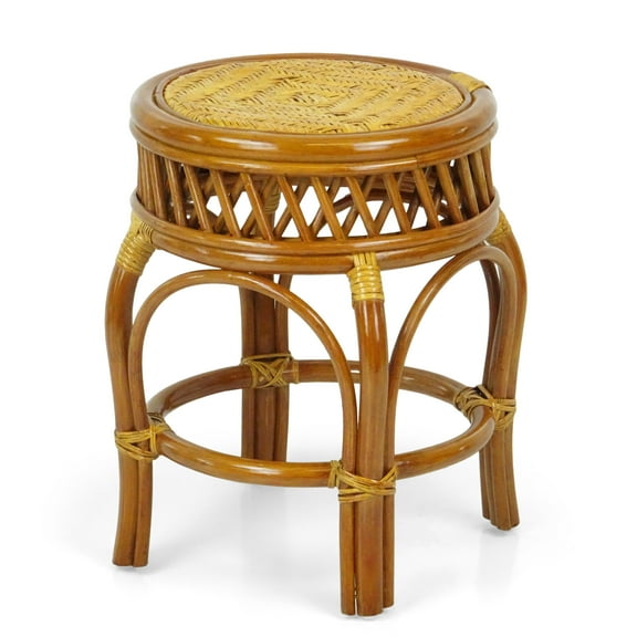 SK New Interiors Ginger Round Stool ECO Natural Rattan Wicker Handmade, Colonial
