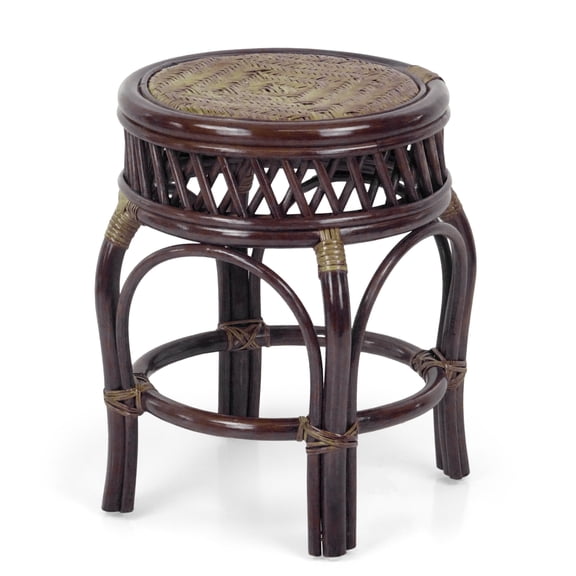 SK New Interiors Ginger Round Stool Plant Stand Handmade Natural Rattan Wicker, Dark Brown