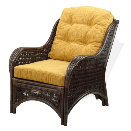 SK New Interiors Jam Lounge Armchair ECO Natural Rattan Wicker Handmade, Dark Brown Cushion