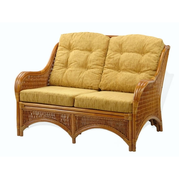 SK New Interiors Jam Lounge Loveseat Sofa ECO Natural Rattan Wicker Handmade Design w/Light Brown Cushions, Colonial