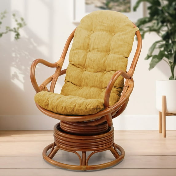 SK New Interiors Java Swivel Rocking Lounge Chair Natural Rattan Wicker with Light Brown Cushion, Colonial