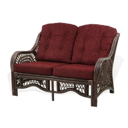 SK New Interiors Malibu Lounge Loveseat Sofa ECO Natural Rattan Wicker Handmade Design w/Dark Brown Cushions, Dark Brown