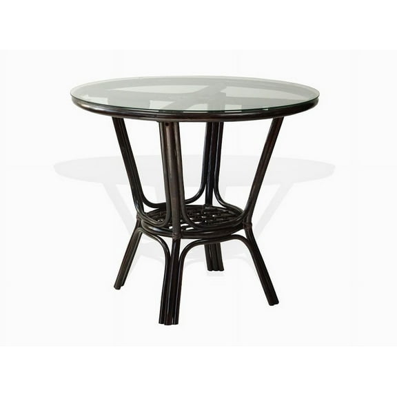 SK New Interiors Pelangi Dining Natural Rattan Wicker Handmade Round Table Glass Top, Dark Brown