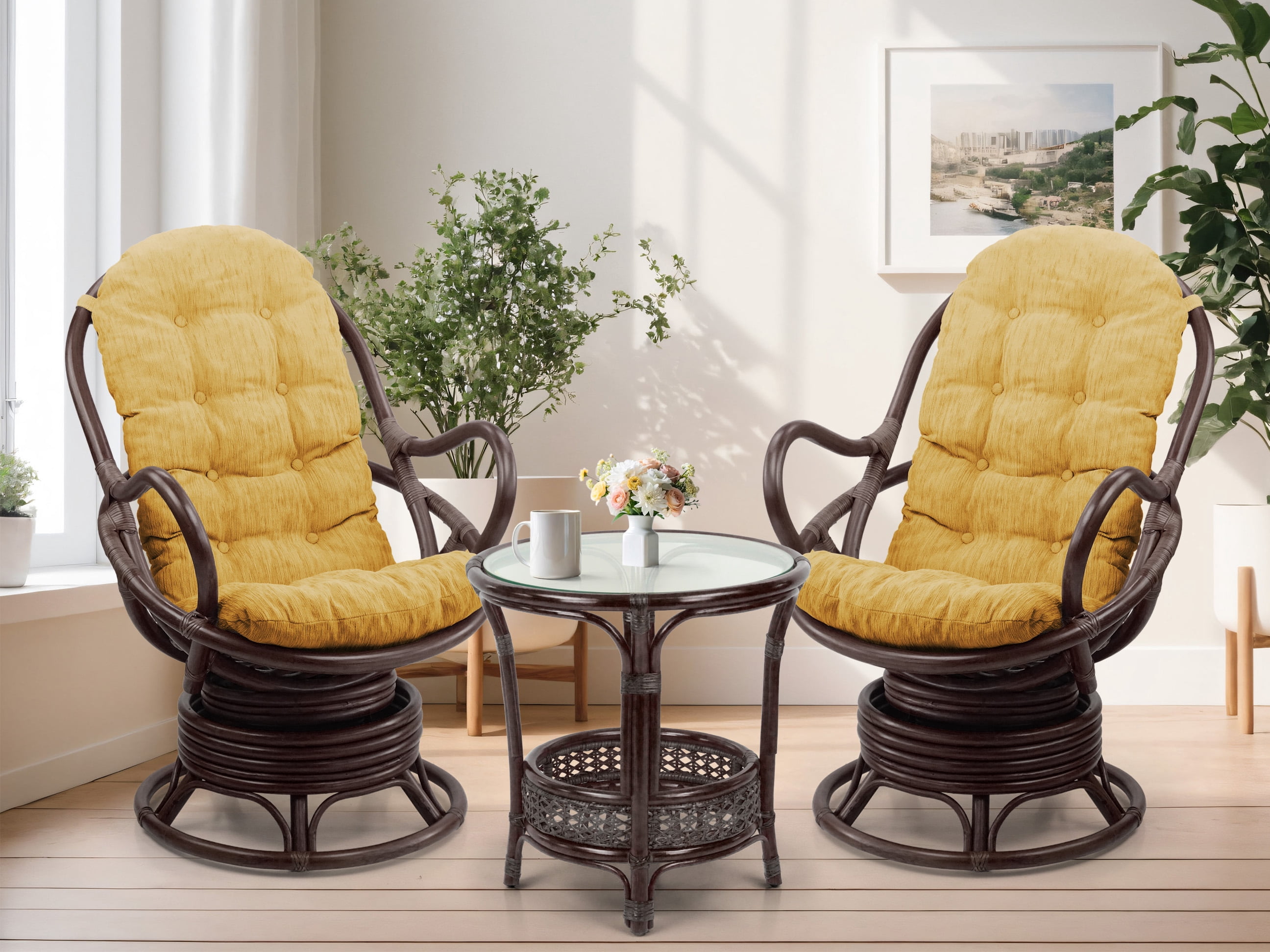 SK New Interiors Set of 2 Swivel Rocking Java Lounge Chair Natural ...