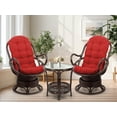 thumbnail image 1 of SK New Interiors Set of 2 Swivel Rocking Java Lounge Chairs Natural Rattan Wicker Handmade w/Burgundy Cushion and Round Coffee Table, Dark Brown, 1 of 9