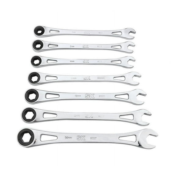 SK Professional Tools X-Frame 6 Point Metric Ratcheting Combination Wrench Set 7 pc.