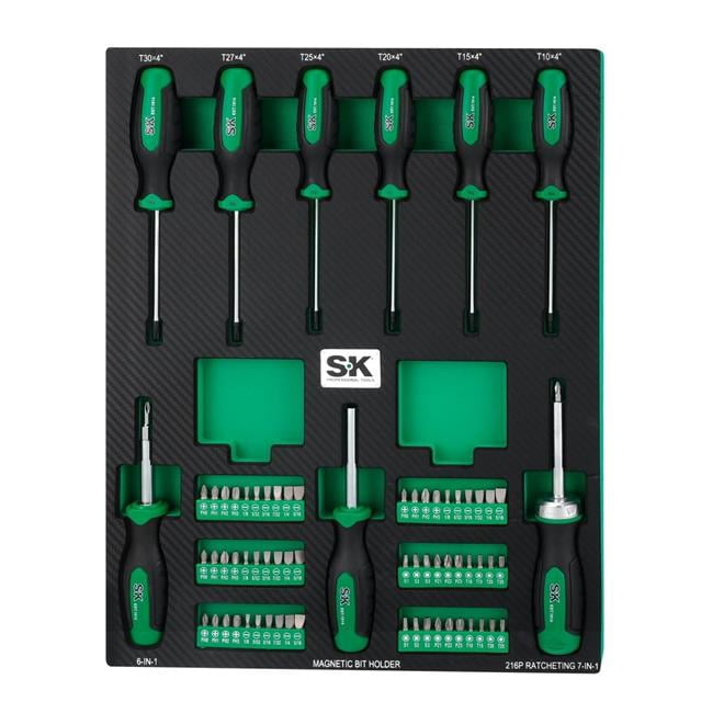 SK Tools SK01461 Dual-Material Screwdriver Set with Magnetic Bit Holder - 69 Piece