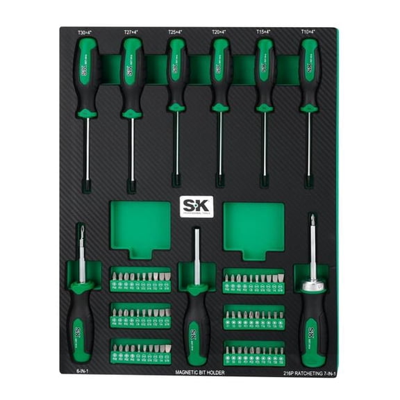 SK Tools SK01461 Dual-Material Screwdriver Set with Magnetic Bit Holder - 69 Piece