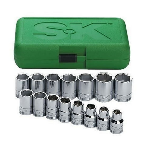SK Tools USA 15 Piece, 1/2" Drive, 6 Point, Standard Metric Chrome Socket Set