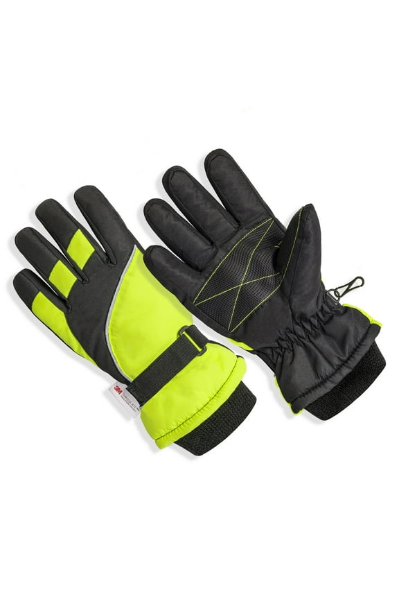 SK1009, Boys Premium Ski Glove, 3M Thinsulate Lined, Hi Viz Yellow/Black (One Size Fits Most)