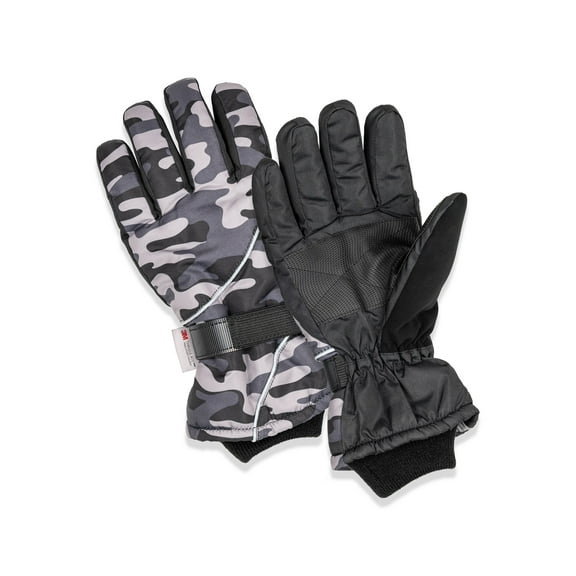 SK1016, Men's Premium Snow Camo Ski Gloves with Reflective Strip, Anti-Slip Grip, Thinsulate Lined, Water Repellent