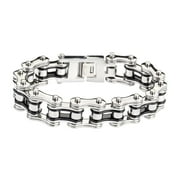 SK1124 Silver/Black Bike Chain Bracelet 3/4" Wide - Size 8.5"