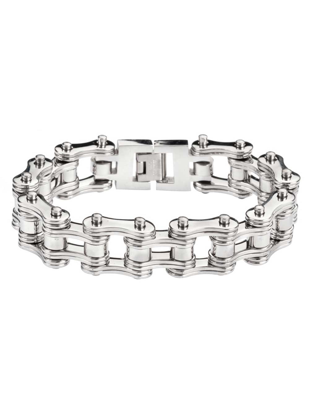 Heavy Metal Men's Double Link Stainless Motorcycle Chain Bracelet - Silver (8.5)