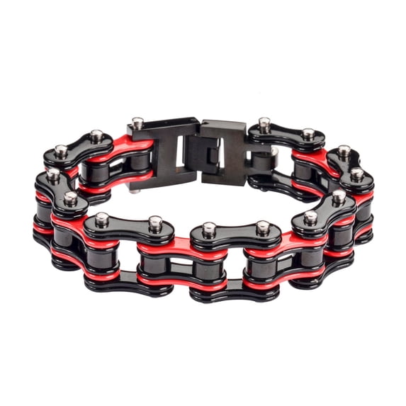 SK1286 Black/Red Bike Chain Bracelet 3/4" Wide - Size 8.5"