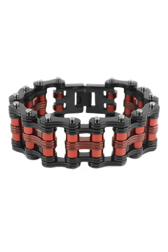 SK1813 Black/Red Rollers Bike Chain Bracelet 1" Wide - Size 8.5"