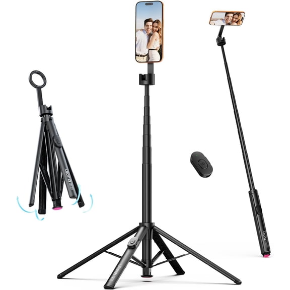 SK21 71'' Magnetic Phone Tripod Selfie Stick with Auto Open & Lift to Fold, Extendable Camera Stand w Remote, for MagSafe Mount iPhone 17 16 15 14 Android Vlog Live Streaming - Black