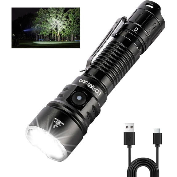 SK40 Tactical Flashlight 3200 Lumens, Rechargeable EDC Flashlight with 580 Meters Long Throw, Dual Switches LED Flash Light Spotlight for Camping Hiking Hunting Searching
