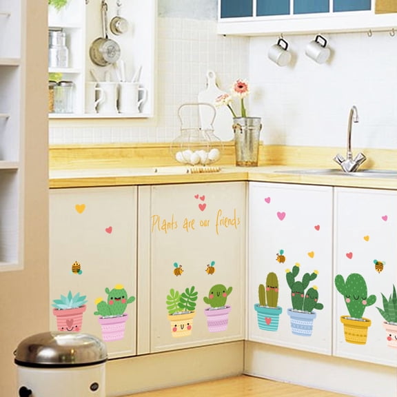 SK6023 Creative Potted Plant Wall Decal for Cabinets, Kitchen Glass Doors & Windows - Self-Adhesive PVC Sticker Art