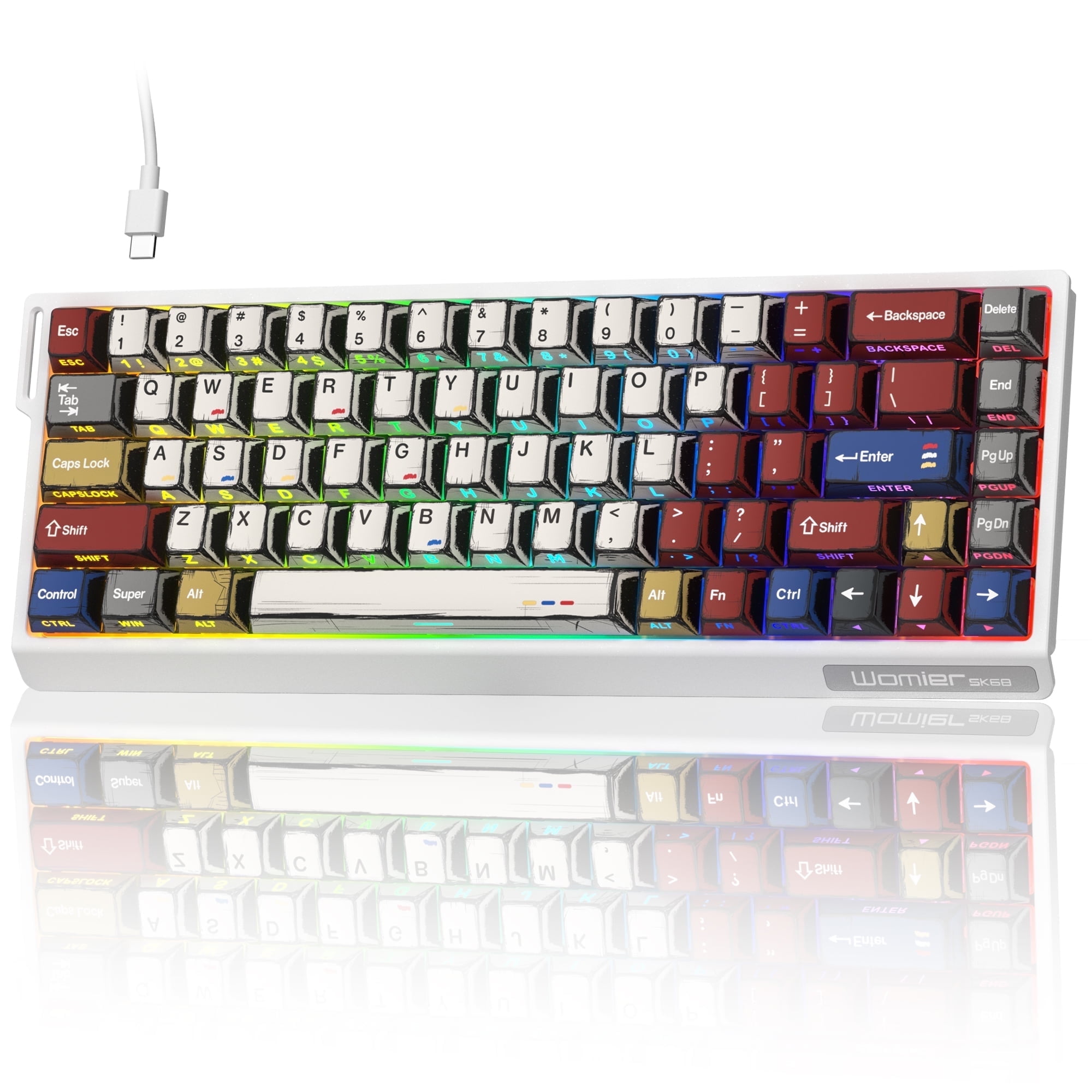 SK68 65% Gaming Keyboard, Wired Backlit Mini Keyboard w/100% Hot-Swap Socket 68 Keys Aluminum Gaming Wired Keyboard for PC Laptop Game