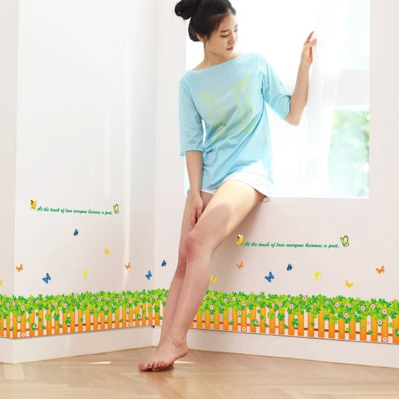 SK7018 Clover Fence Baseboard Wall Sticker for Bedroom Living Room Corner Entrance TV Glass Window