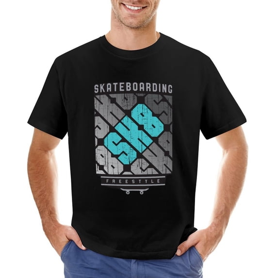 SK8 Skateboard Men’s Graphic T-shirt Vintage Short Sleeve Sport Tee Black 5XL