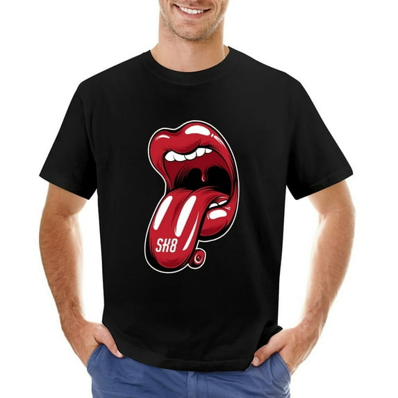 SK8 Tougue Men’s T-Shirt 100% Cotton Casual Short Sleeve Tops Gift Tee Black XL