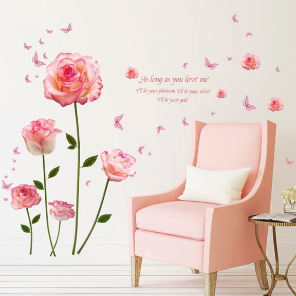 Pink Rose Wall Decals for Romantic Bedroom & Living Room Decor