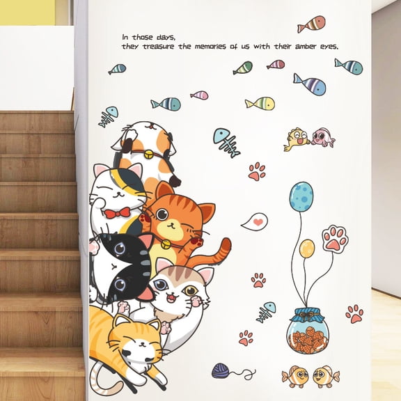 SK9390 Cute Cat Stacking Wall Decals for Kids' Room, Nursery & Classroom Decor - Peel & Stick, Waterproof, No Residue, Wall-Safe