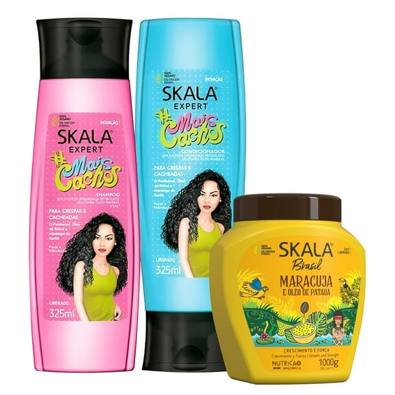 SKALA Bundle  2-in-1 Passion Fruit & Patau Treatment Cream 1 kg + Mais Cachos Shampoo & Conditioner 325 ml Kit  Deep Moisture & Curl Care for 3A3C Hair