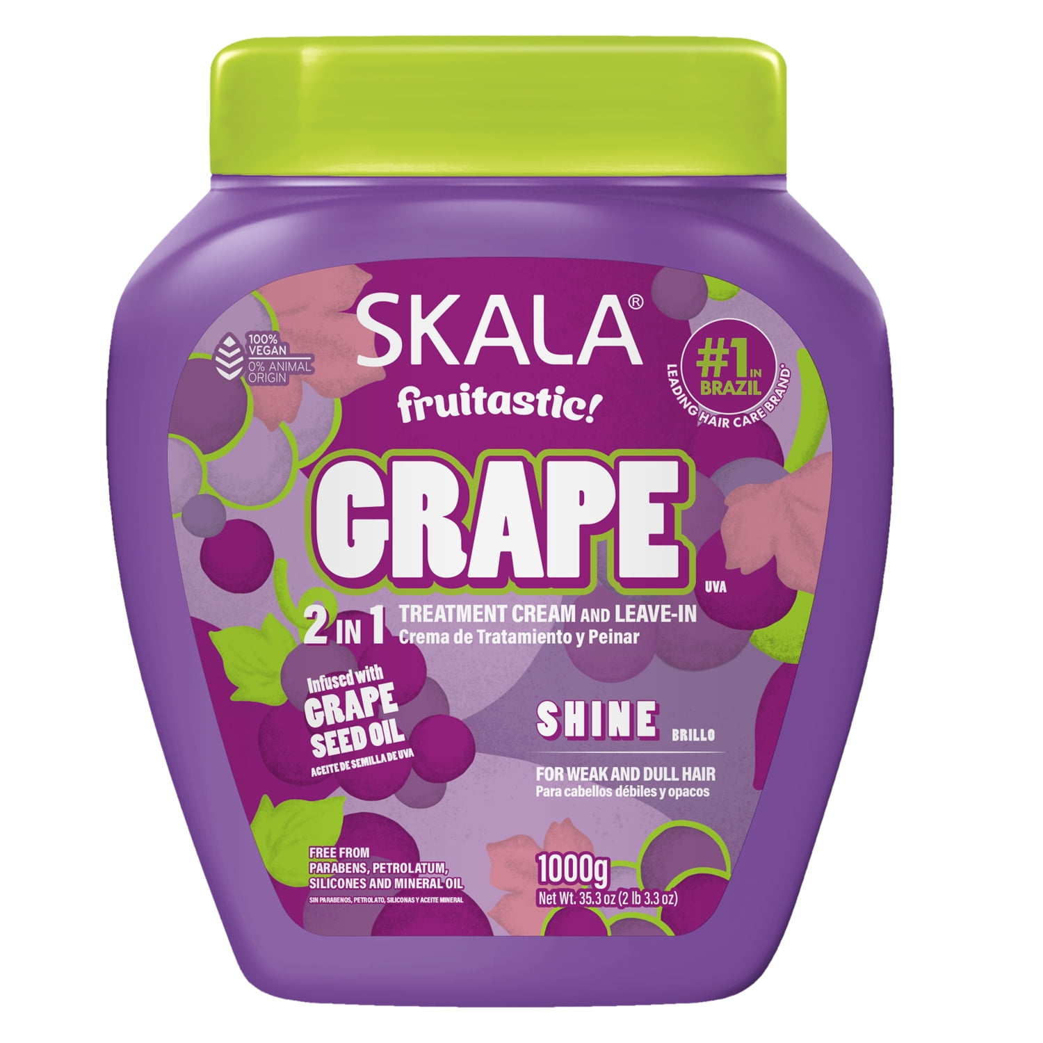 Skala Fruitastic Grape 2-in-1 Hair Treatment Cream & Leave-In Conditioner for Shine & Softness, 35.3 oz